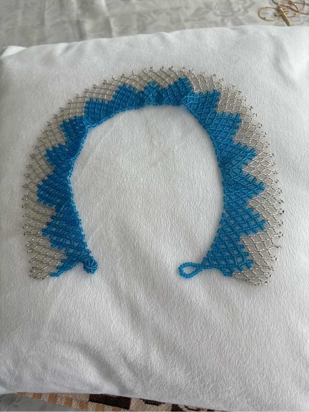 Handcrafted Blue and Silver Beaded Collar Necklace